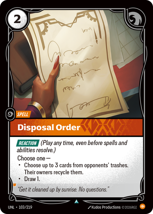 UNL-103/219 Disposal Order | Uncommon